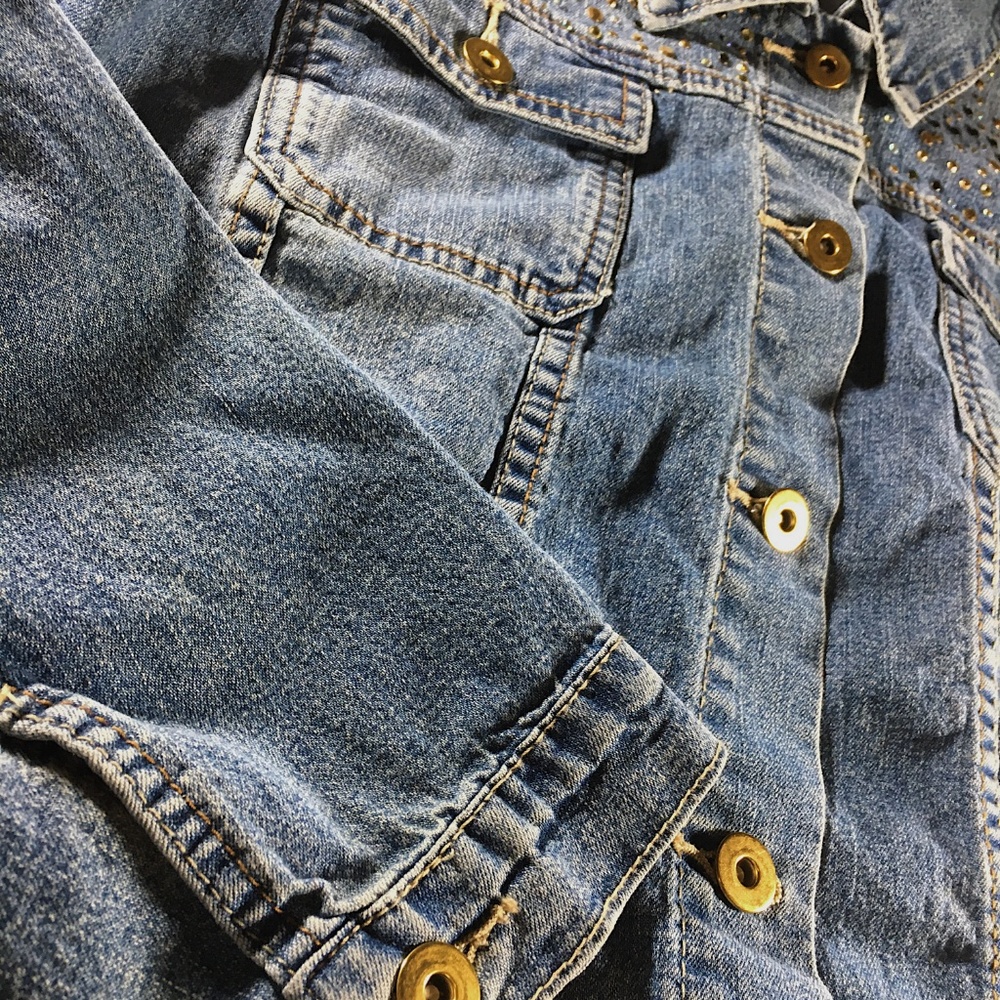 Cato Women's Gem Studded Jean Button Up Jacket - Picture 2 of 6